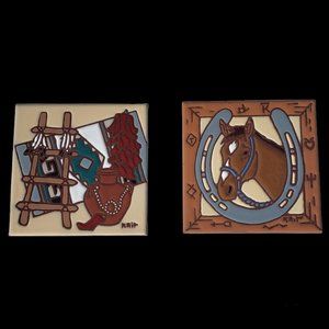 Signed Art Tile Trivets / Wall Hangings  Glazed Ceramic By Earthtones